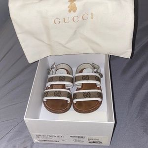 Gucci sandals white leather and tapestry with GG pattern